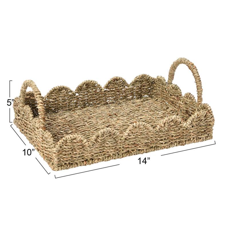 Handwoven Tray with Scalloped Edge and Handles