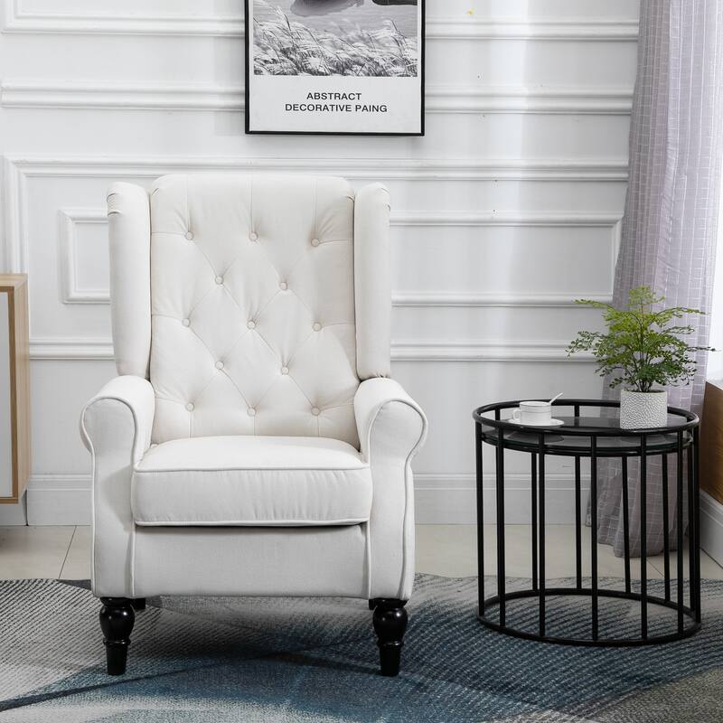 Cream White 29.3" High Back Tufted Accent Chair