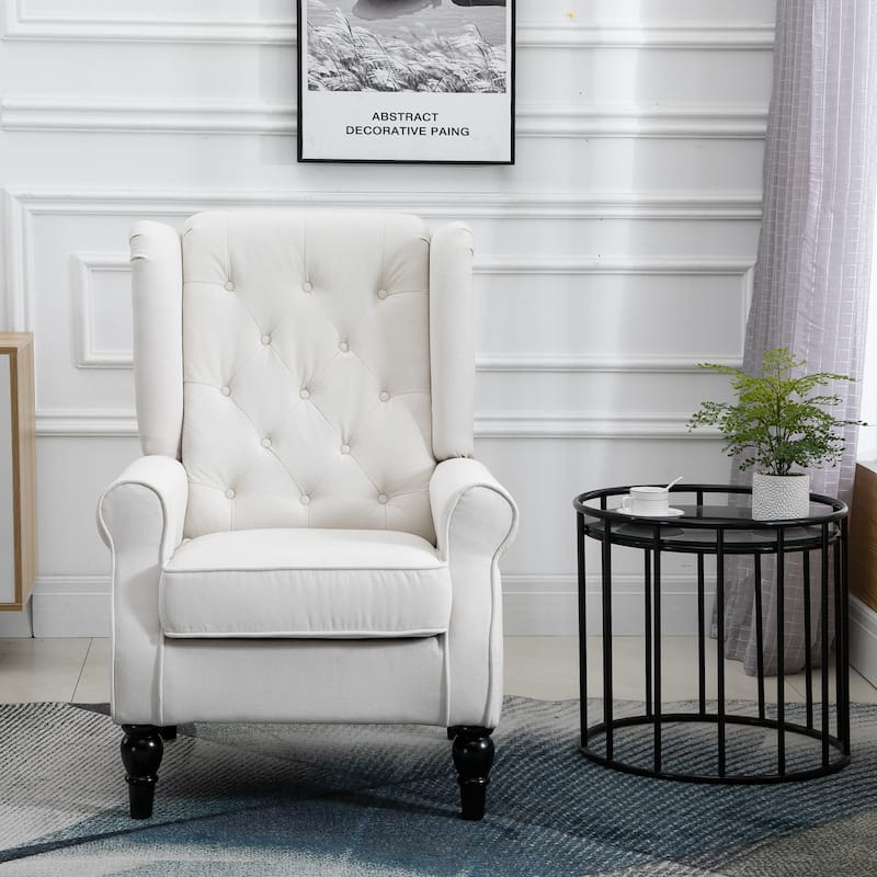 Cream White Modern 29.3" High Back Upholstered Buttons Tufted Accent Chair with High Wingback and Thick Padded Seat