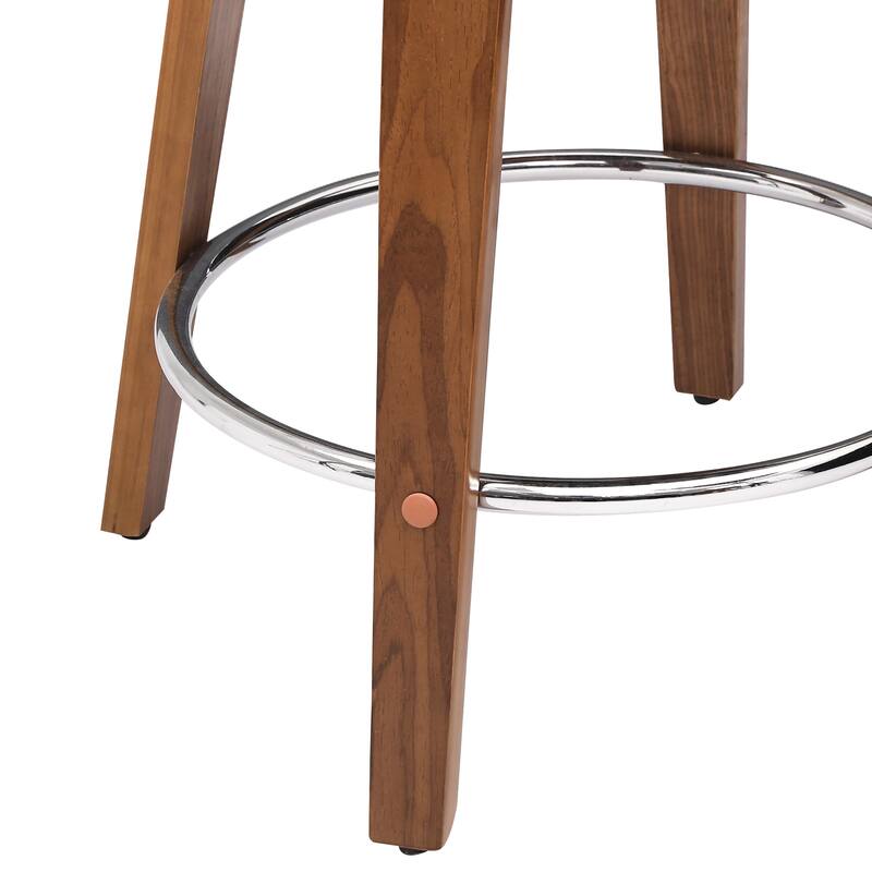 26.in Modern Set of 2 Leather Bar Stool Swivel Upholstered Hollow Back Counter Height Barstool with Wood Frame