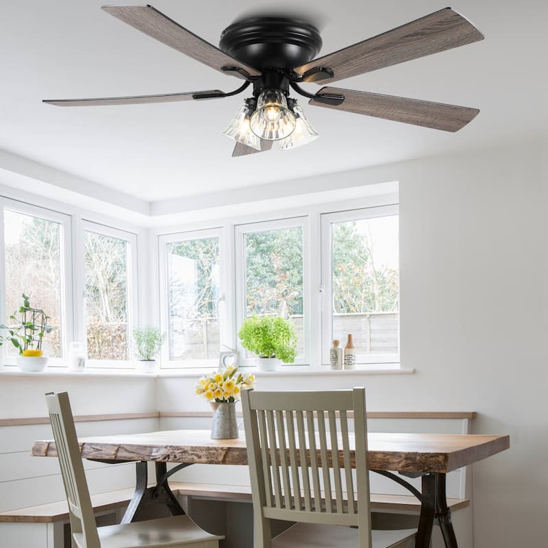 Bella Depot 52" Flush Mount Ceiling Fan with Light and Remote Control - 52 Inches