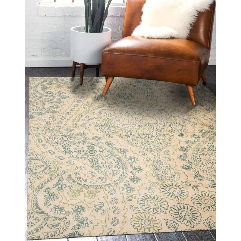 Hand-tufted wool Ivory Transitional Paisley Jain Rug