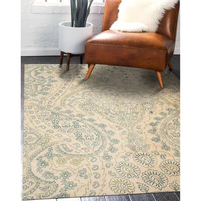 Hand-tufted wool Ivory Transitional Paisley Jain Rug