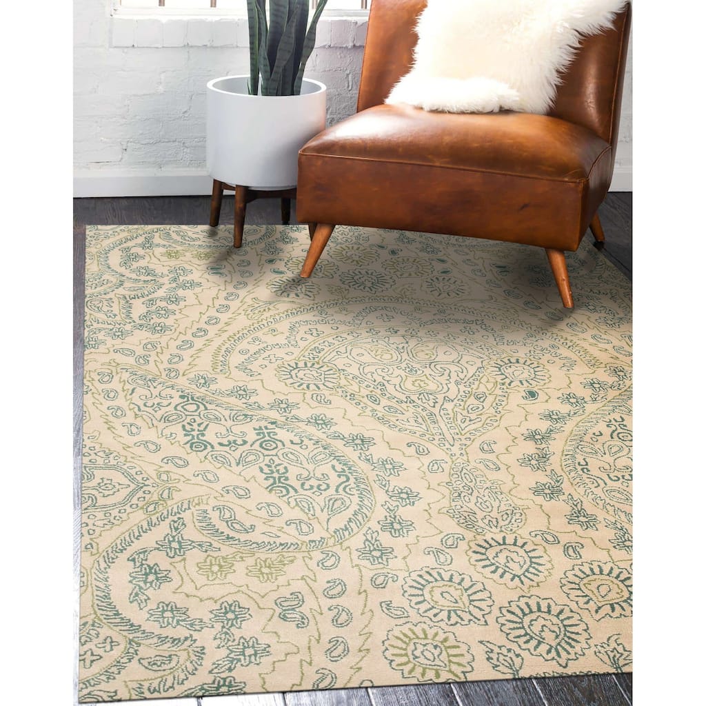 Hand-tufted wool Ivory Transitional Paisley Jain Rug