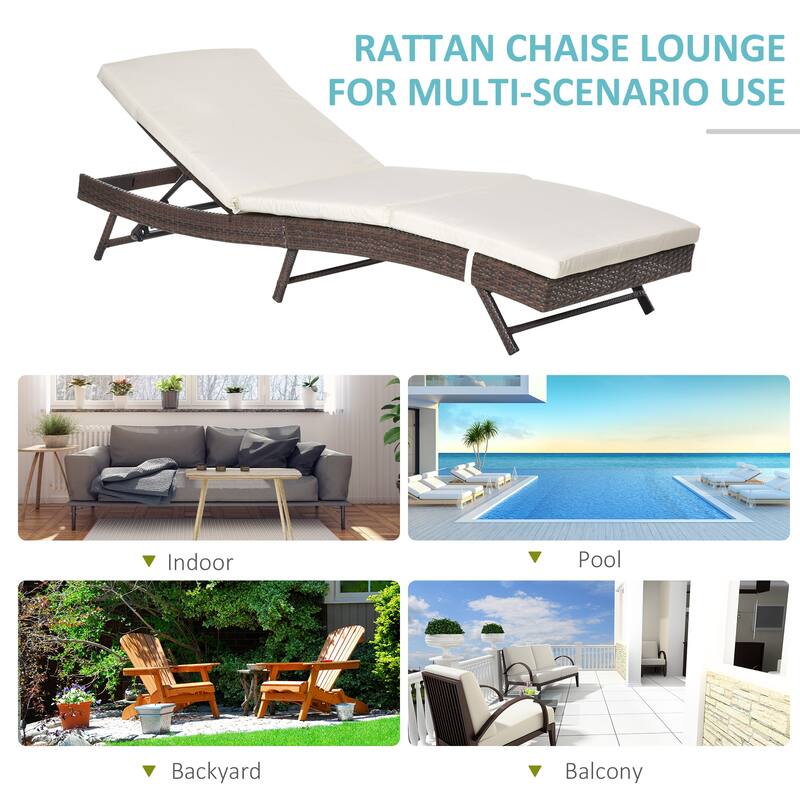 Outsunny 5 Position Adjustable Outdoor PE Rattan Wicker Chaise Patio Louge Chair