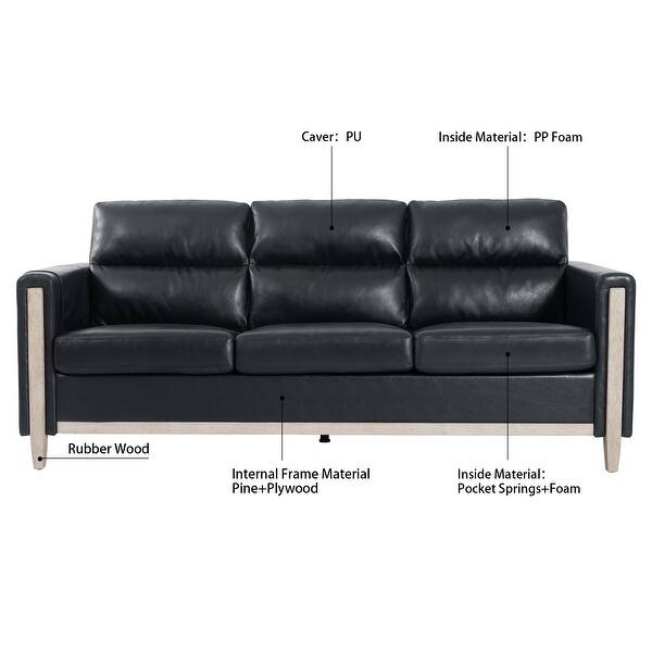 3 Seat PU Sofa Removable Cushion Couch with Square Arm with Livingroom