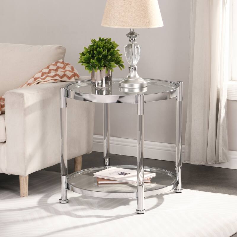 Contemporary End Table with Tempered Glass Top