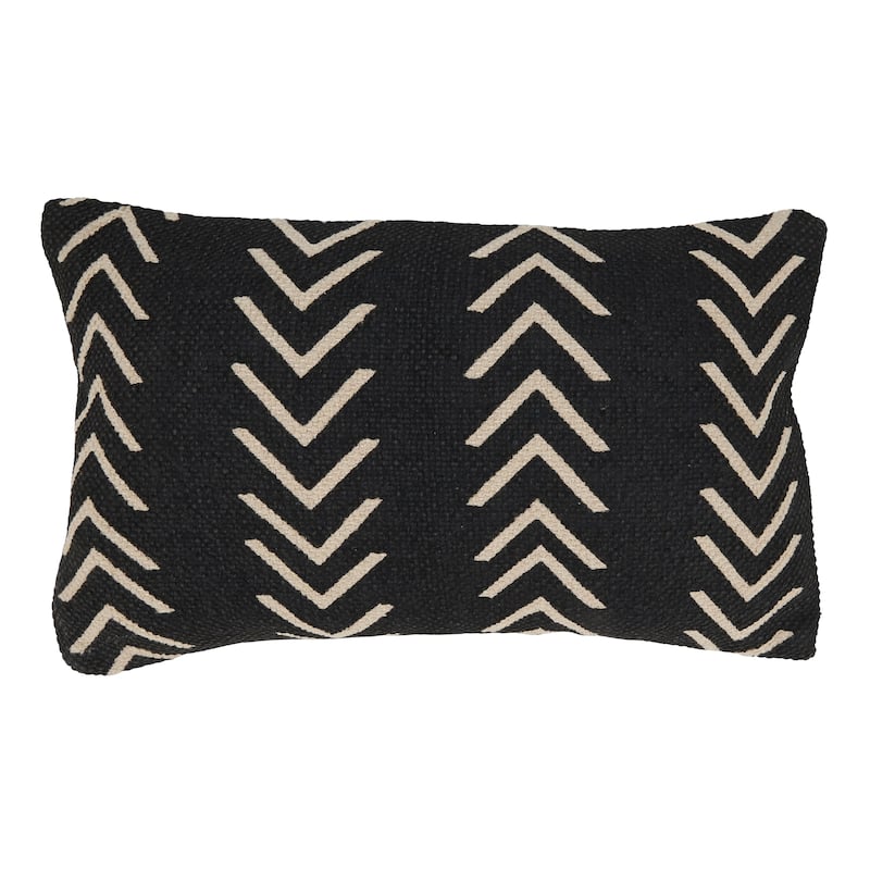 Cotton Pillow With Chevron Design - Feather Down - Black - 12"x20"