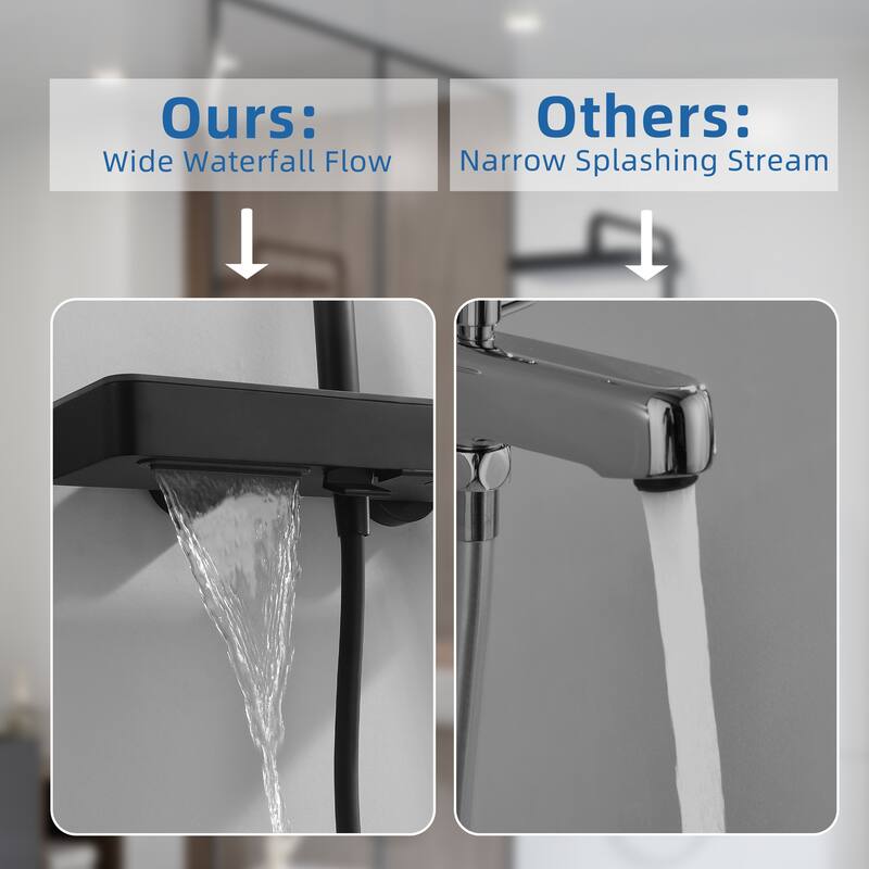 Modland Wall Mount 3-Function Shower System with Waterfall Tub Spout Adjustable Slide Bar,Handheld Shower