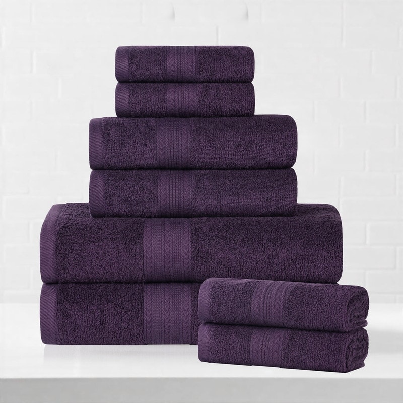 Superior Eco-Friendly Cotton 8-Piece Towel Set - Eggplant