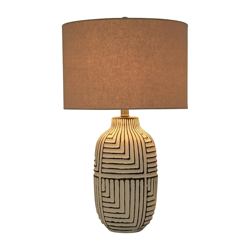 Sagebrook Home Modern Textured 26" White Ceramic Tribal Table Lamp With Linen Shade - 15" x 15" x 26"