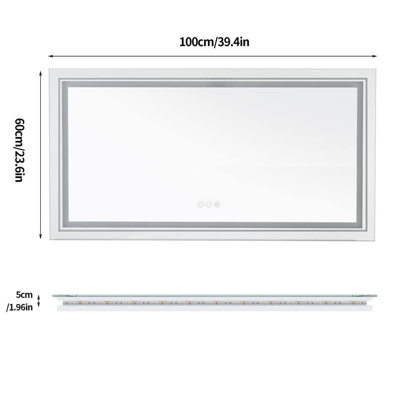 Large Rectangular Frameless Aluminum Back LED Wall Bathroom Vanity Mirror