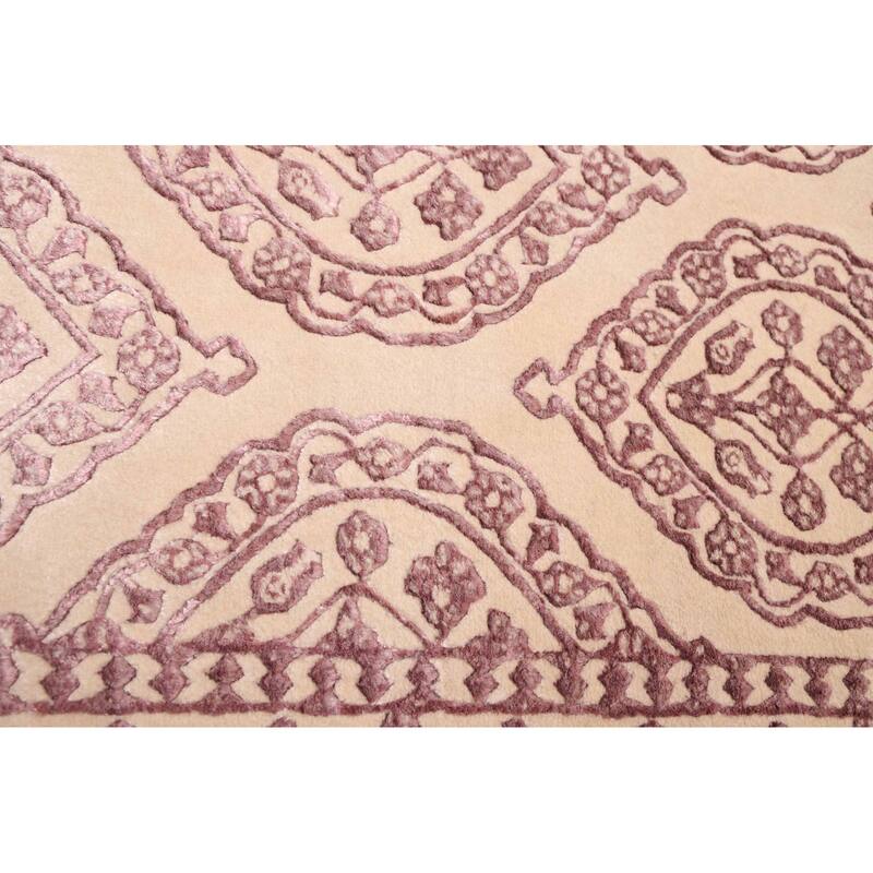 ECARPETGALLERY Hand-knotted Mirzapur Cream Silk, Wool Rug - 5'7 x 7'10