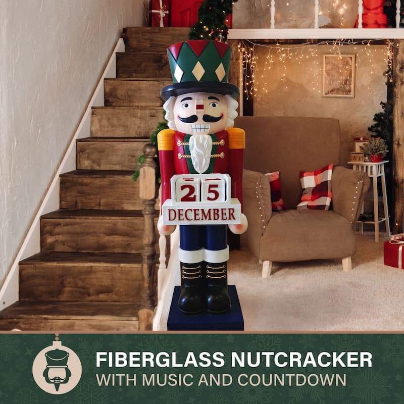Fraser Hill Farm 60-inch Fiberglass Nutcracker Figurine with Music and Countdown - Multi