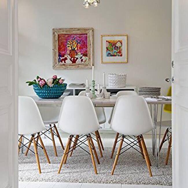 Set of 2 Mid-Century Modern Dining Chairs Armless Plastic Shell Seat with Natural WoodenEiffel Leg Base, Orange