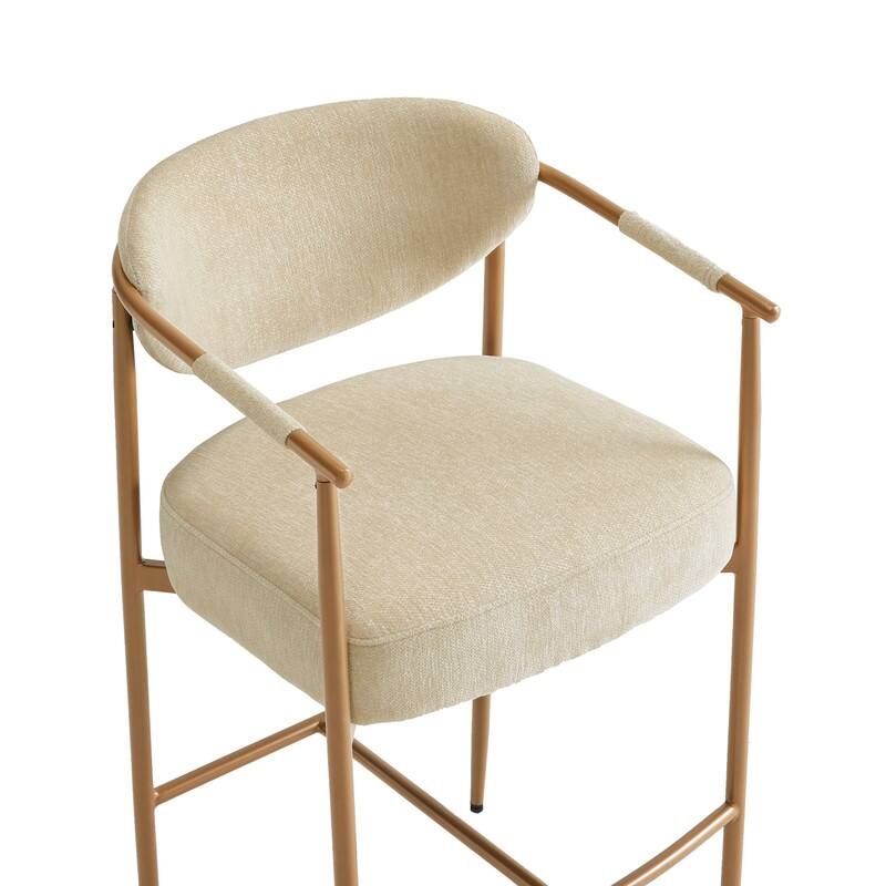 Spruce & Spring Modern Counter Stool with Gold Metal Frame and Woven Strap Arm