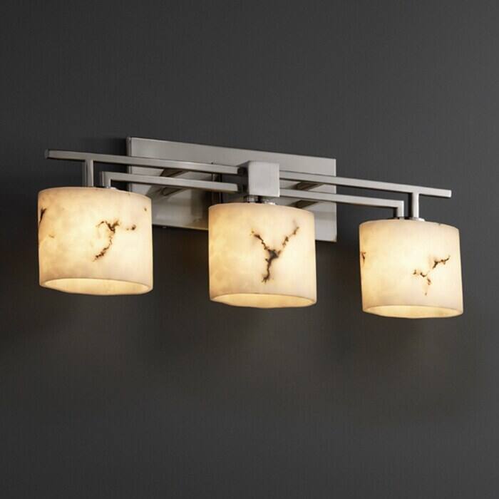 Justice Design LumenAria Aero 3-light Brushed Nickel Bath Bar, Faux Alabaster Oval Shade - Brushed Nickel