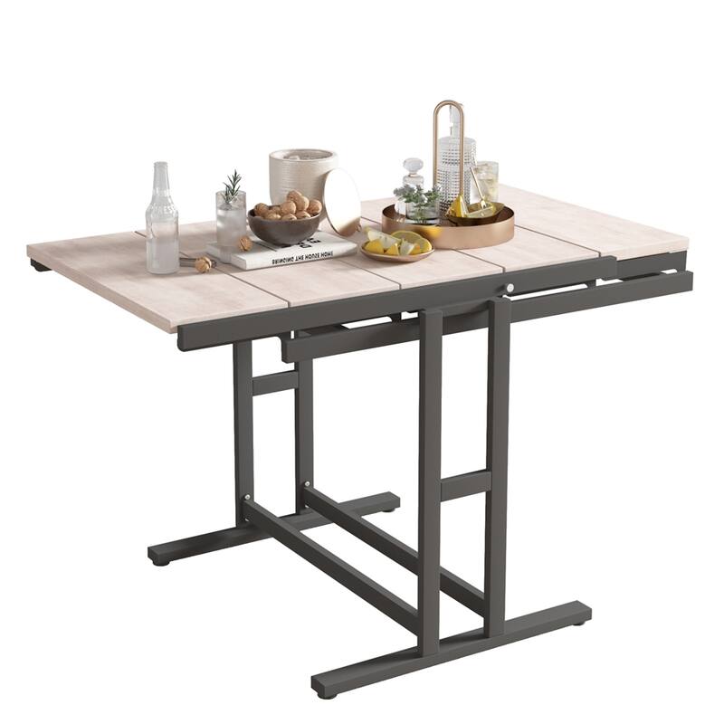 Wood Multifunction Convertible Dining Table with Metal Frame