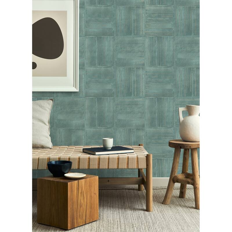 Advantage Jasper Teal Block Texture Wallpaper