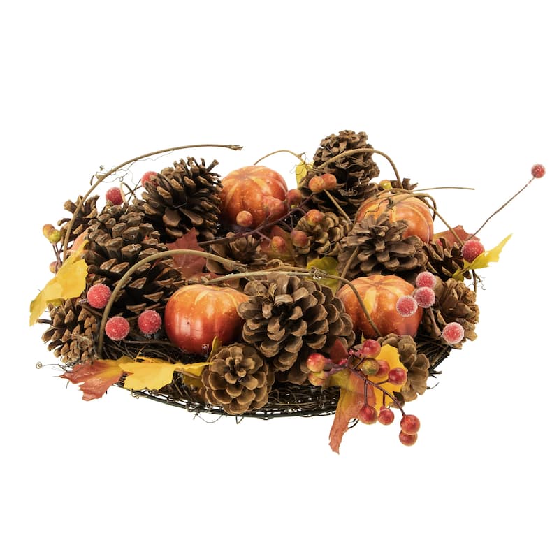 Pinecone and Pumpkin Fall Harvest Wreath 14-Inch Unlit - 14"