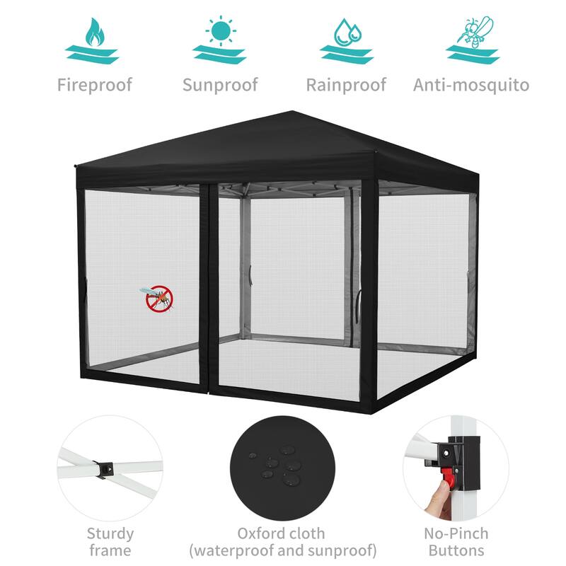 10x10 FT Pop Up Canopy Tent with Mosquito Netting, Adjustable Height, Portable Sun Shelter with Wheeled Bag