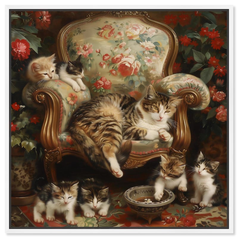 Lounging Cats Canvas by Art Remedy - White - 16" x 16"