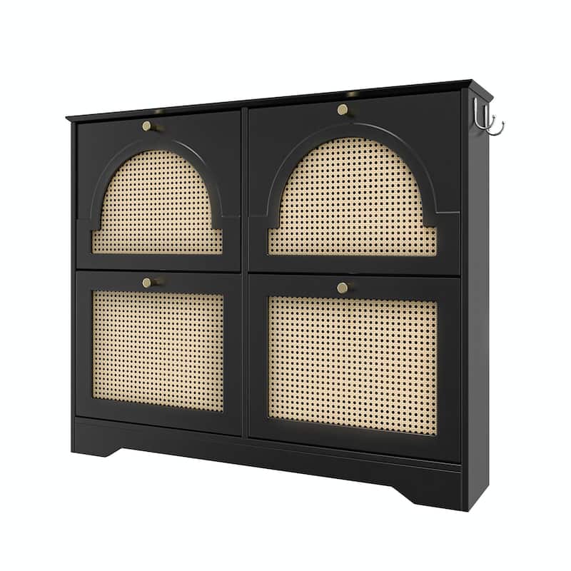 Mid-Century Narrow Design Tipping Bucket Shoe Cabinet with 4 Flip Drawers