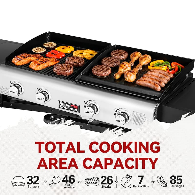 Royal Gourmet 4-Burner Gas Grill and Griddle Combo with Folding Legs