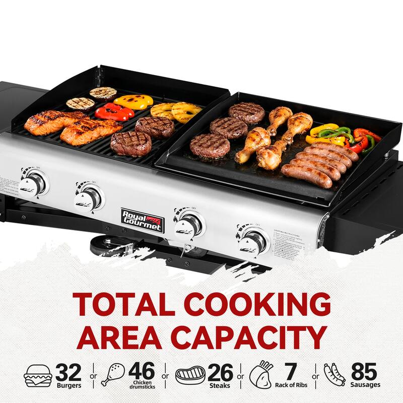 Royal Gourmet 4-Burner Portable Grill and Griddle Combo with Cover