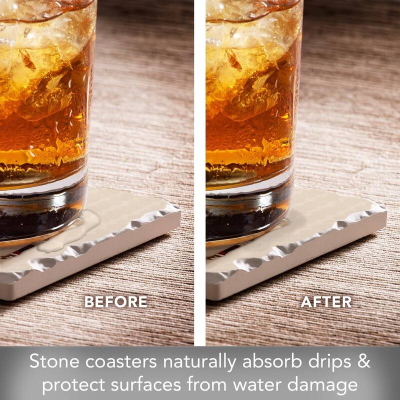 Patterned Moose 4-Pack Absorbent Stone Tumbled Tile Coasters with Protective Cork Backing 4" in The USA Easily Wipes Clean