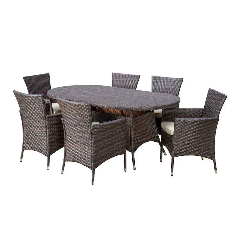 Dana Outdoor 7-piece Wicker Dining Set with Cushions by Christopher Knight Home