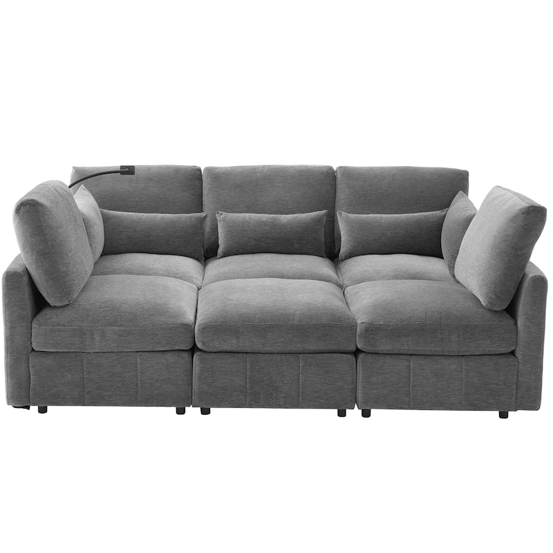 Roomfitters Modular U-Shaped Sectional Sofa Bed with Ottoman, USB Ports and Phone Holder for Living Room