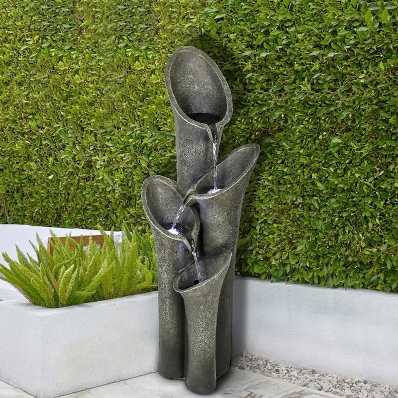 Modern Outdoor Floor Rock Water Fountain 33.5" H with LED
