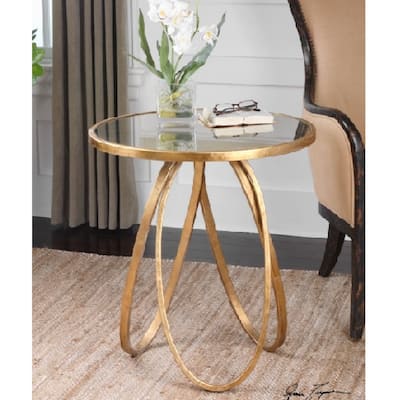 26.25" Geometrical Golden Stretched Ovals Round Accent Table