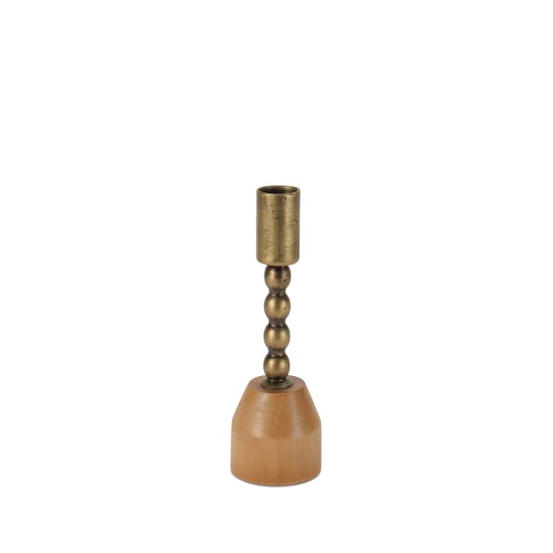Modern Metal Taper Candle Holder with Birch Base (Set of 3)