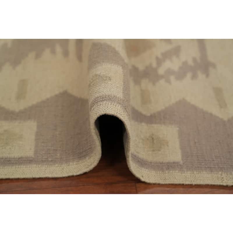 Hand Woven Oriental 100% Wool Carpet Southwestern Tribal Beige & Ivories Kilim Runner Rug - 7' 11'' X 2' 2''