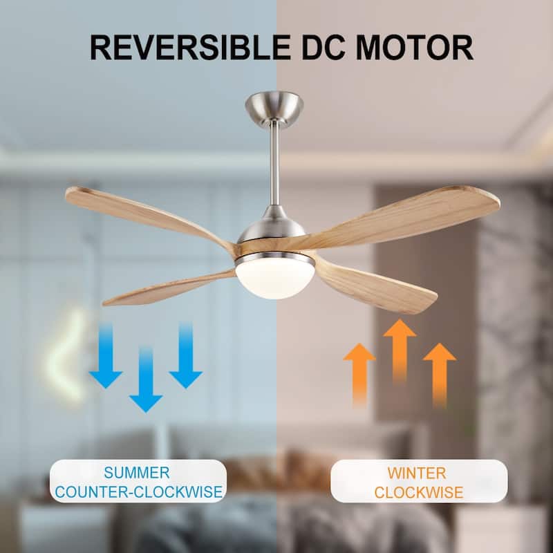 MLiAN 54 inch 4 Soild Wood Blades Smart LED Ceiling Fan with Remote - 54"