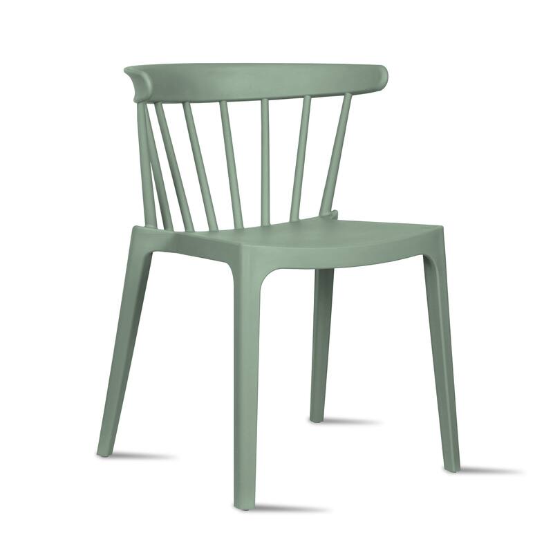 Set of 2 Stackable Modern Plastic Low Back Windsor Dining Chairs With Spindle Back For Kitchen Indoor Outdoor Patio Office
