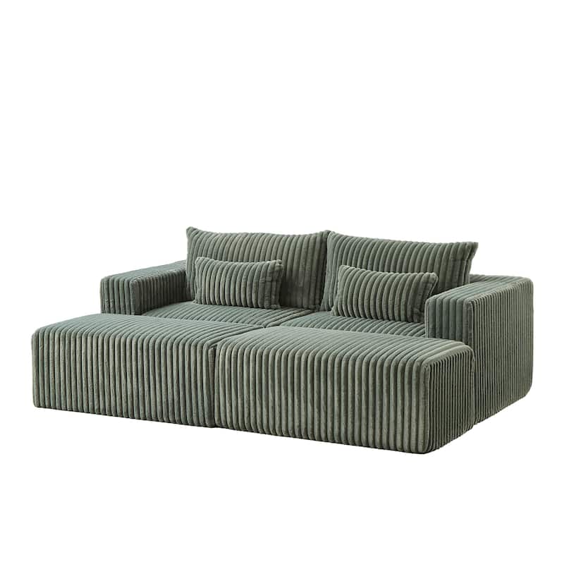 87" Corduroy Modular Lounge Chaise with 2 Removable Footstools, No Assembly Required