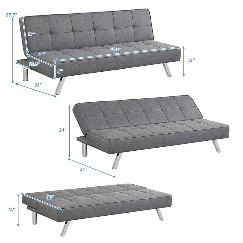 Costway Convertible Futon Sofa Bed Adjustable Sleeper with Stainless - See Details