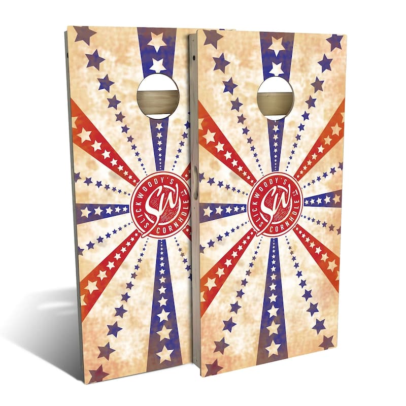 American Flag Stars and Stripes Outdoor Cornhole Board Set - Backyard 2x4 - Include Hole Lights