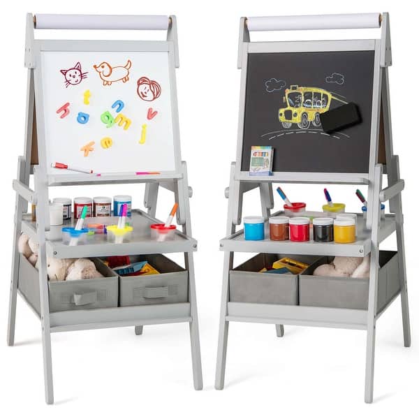 slide 2 of 10, Costway 3-in-1 Art Easel for Kids with Magnetic Chalkboard & - See Details Grey - See Details