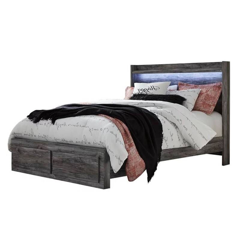Bays Queen Size Storage Bed with 2 Drawers, Driftwood Smoke Gray, LED