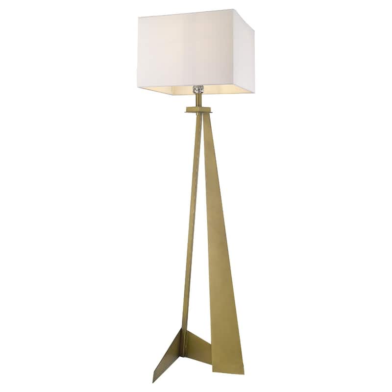 60-Inch Floor Lamp with Brass Base and White Fabric Shade for Living Room - 14.25" x 16.50" x 59.75"