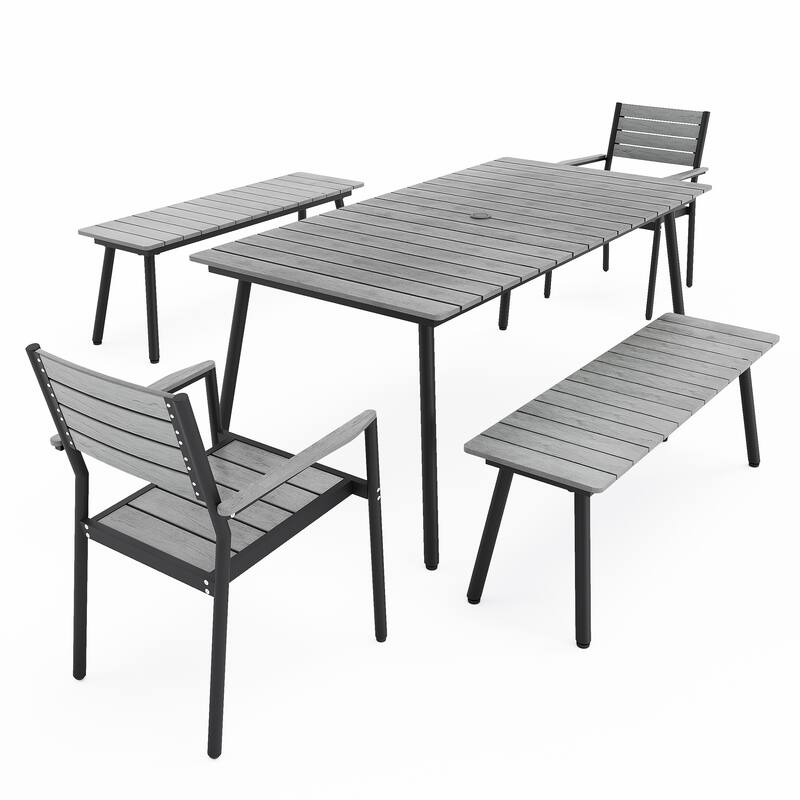 Outdoor 5/6-Piece Patio Dining Set with Stacking Chairs and Bench