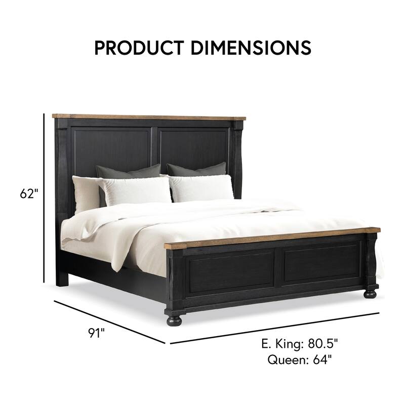 Furniture of America Lucan Modern 4-Piece Farmhouse Black Solid Wood Panel Bedroom Set