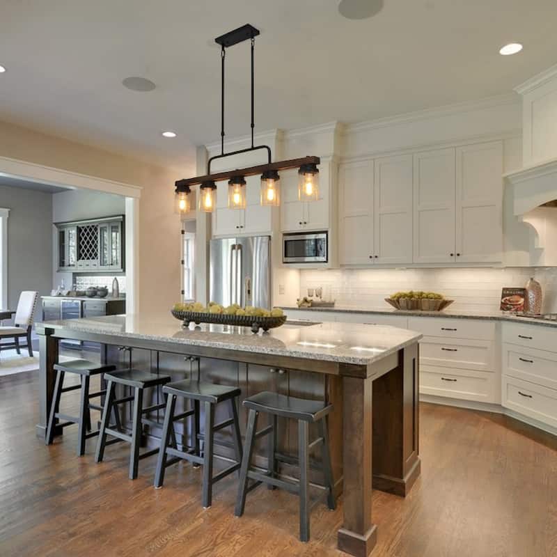 Modern Farmhouse 5-Light Wood Linear Chandelier Cylinder Glass Pendant Lights for Dining Room - 38.5"L x 12"H