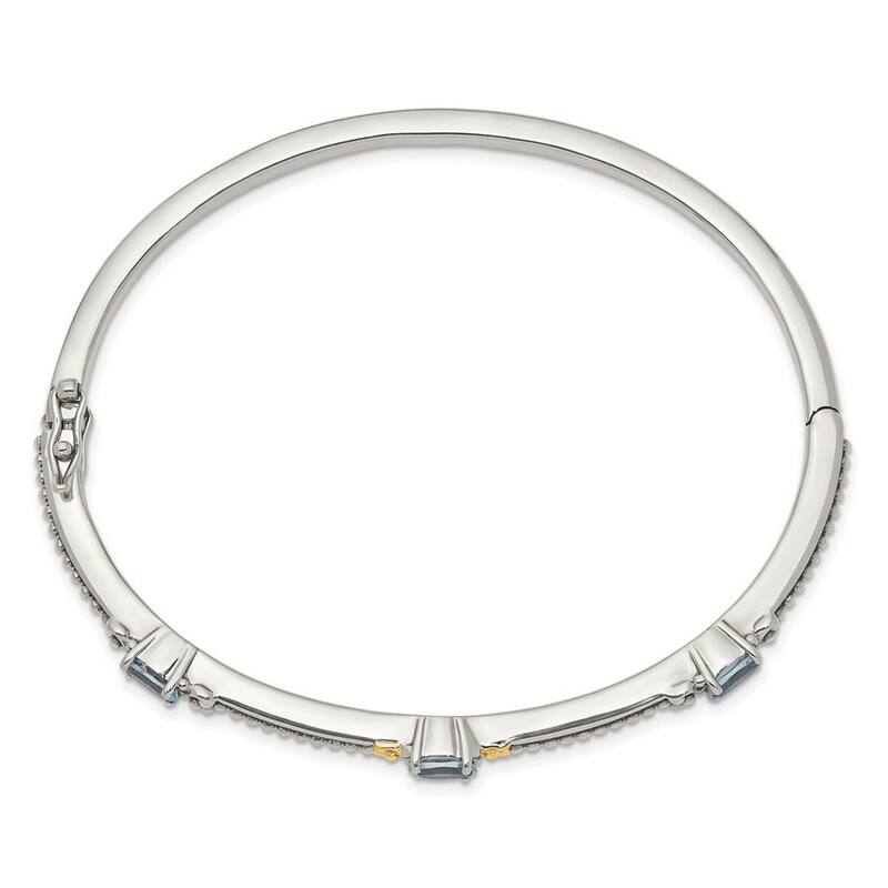 Curata 925 Sterling Silver Hinged With 14k Yellow Sky Blue Topaz Cuff Stackable Bangle Bracelet