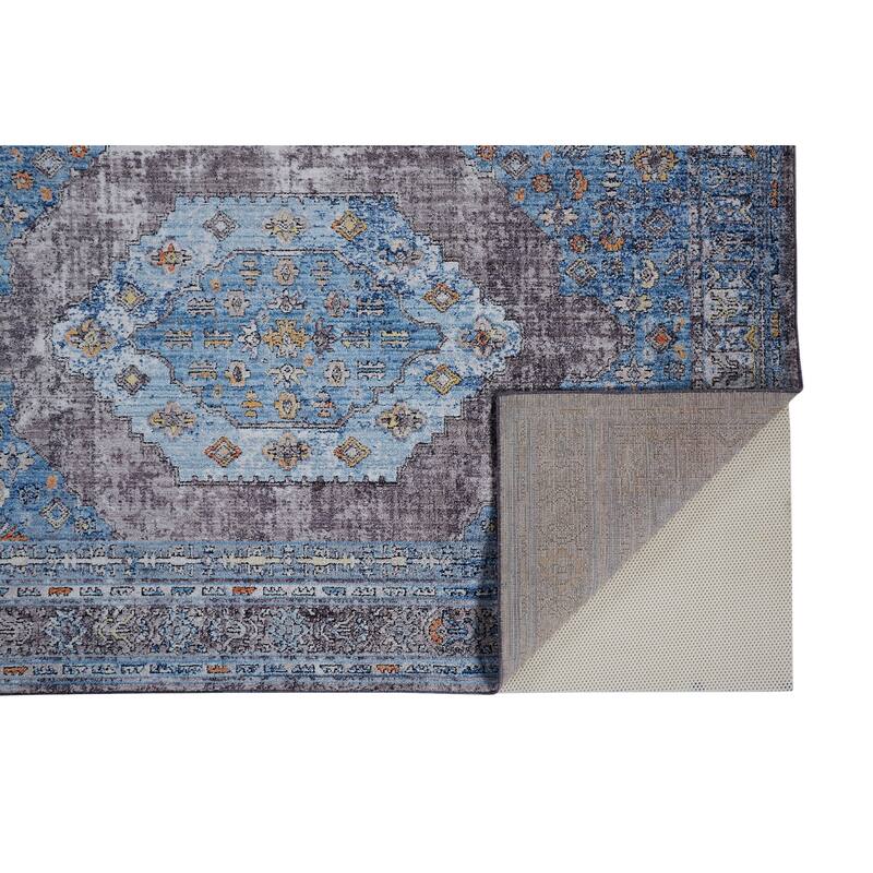 Matana Medallion Space Dyed Rug, Azure Blue/Light Gray, Accent Rug