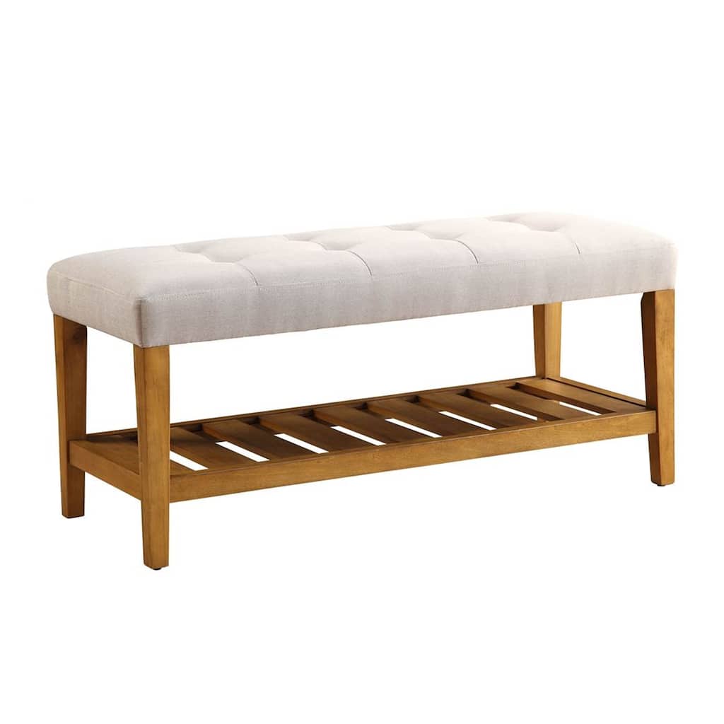 Wooden Bench, Light Gray & Oak - 18 H x 16 W x 40 L Inches